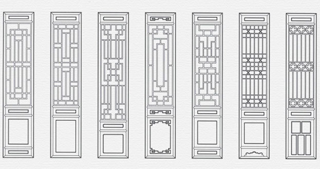 曹妃甸常用中式仿古花窗图案隔断设计图